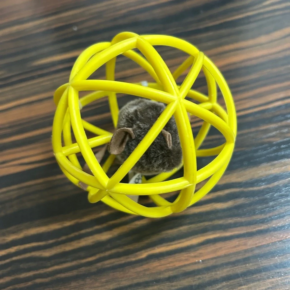 Yellow Pet Cat Toy Ball with Plush Squeaking Mouse